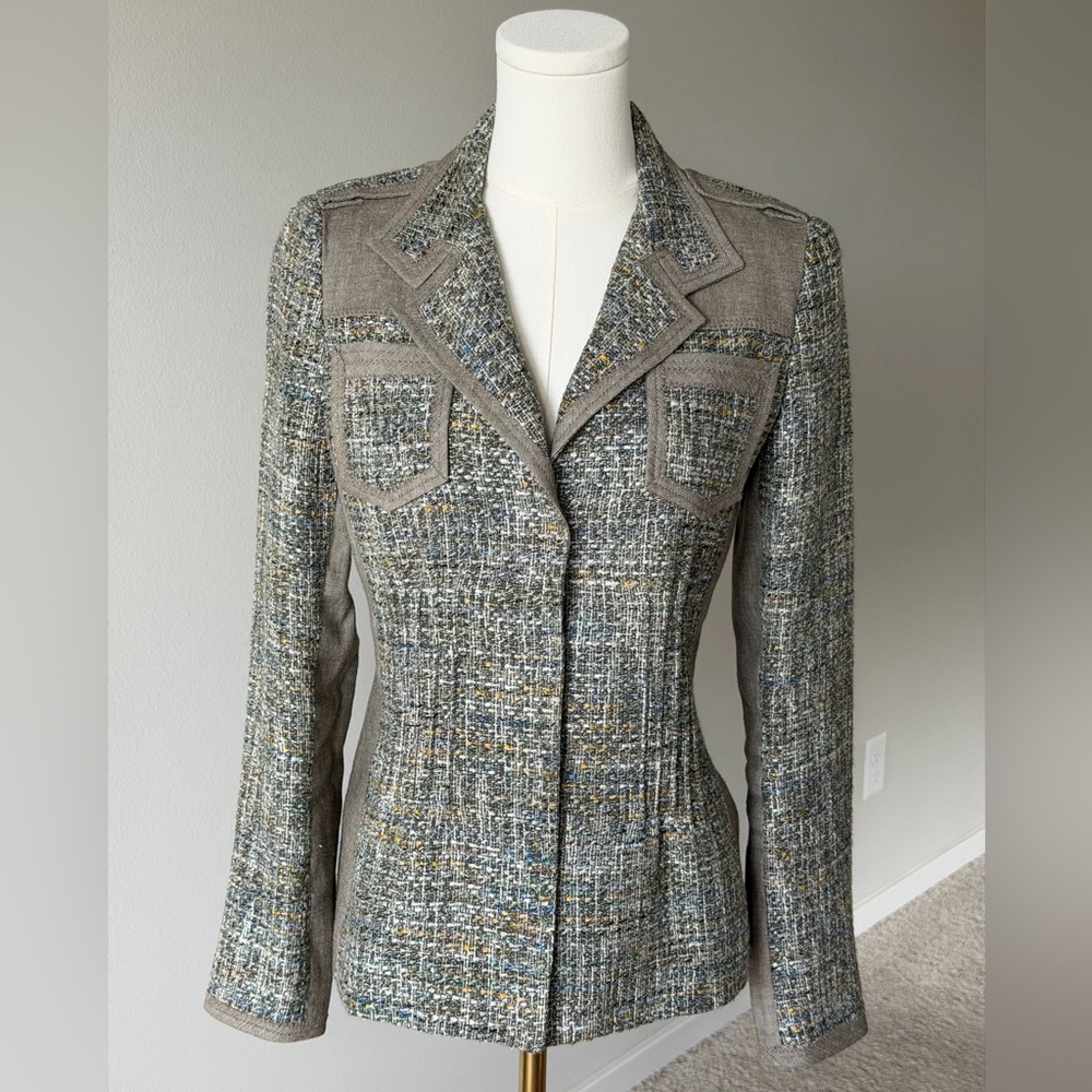 Elie Tahari Gray Tweed Texture & Linen Blazer-2